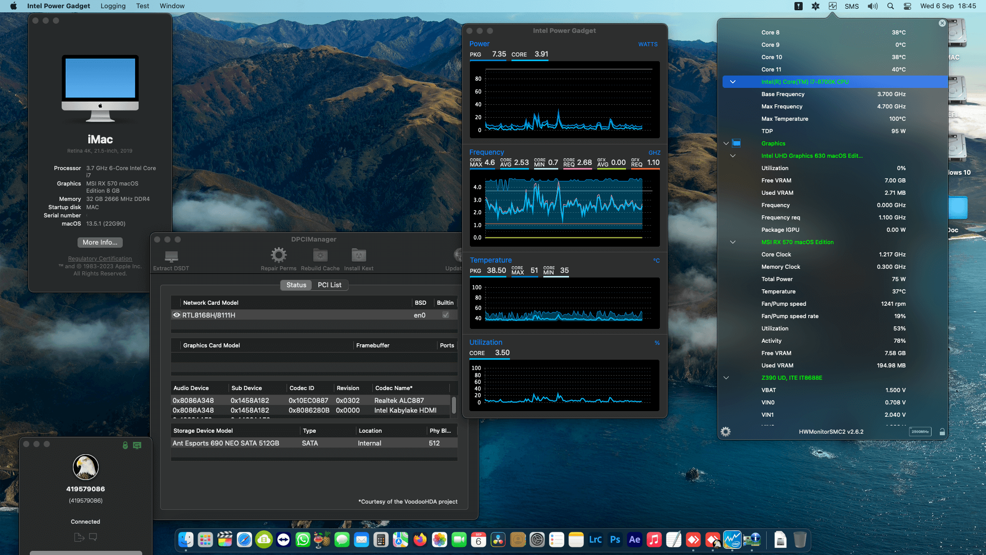 Success Hackintosh macOS Ventura 13.5.1 Build 22G90 in Gigabyte Z390 UD + Intel Core i7 8700K + MSI RX 570